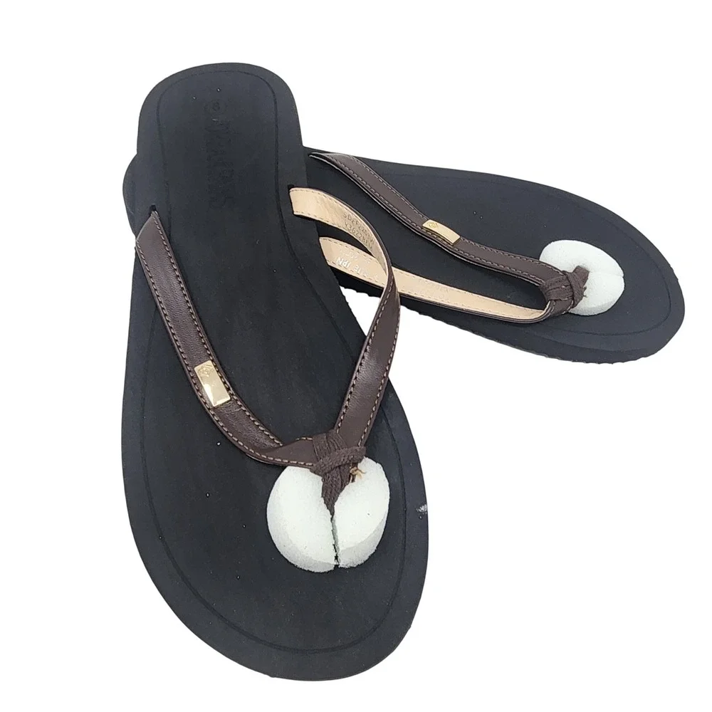 Dream Pairs‎ Flip Flop Sandals Womens 8 Brown Black Gold Detail Casual NWT